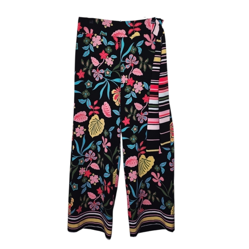 New York & Company Black And Bright Floral Tie Waist Wide Leg Pants Size M NWOT - Picture 2 of 10